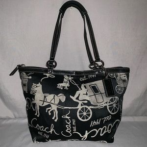 Coach Hampton Signature Stagecoach Tote Black EUC